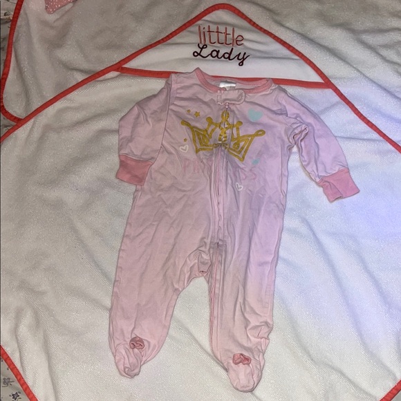 Gerber Pink and Gold Footie One Piece with Crown - Picture 1 of 1